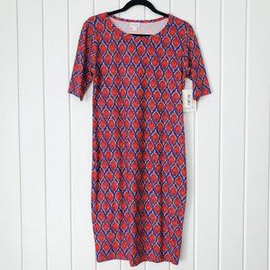 LuLaRoe Julia Dress Small 4 6 Bodycon Fitted Blue Red Orange NWT